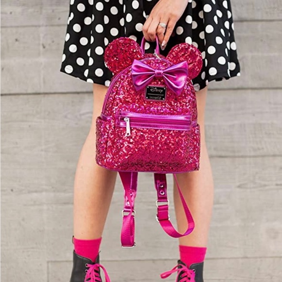 NWT Loungefly Disney Minnie Mouse Magenta Pink Sequin Mini Backpack - Picture 7 of 7